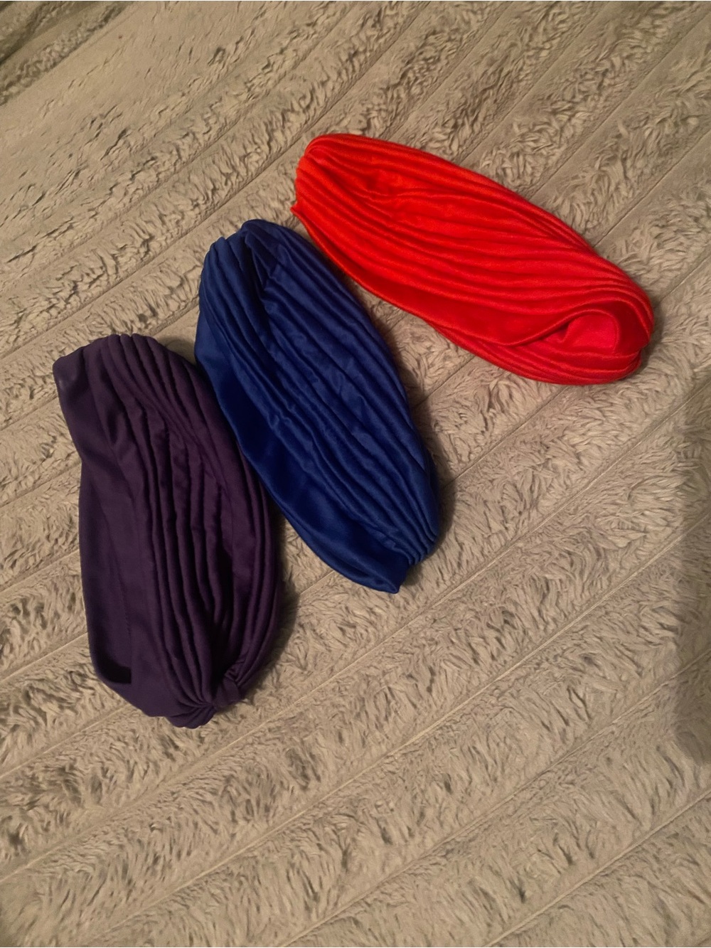 Set of 3 Pleated Turbans - Red, Blue, Purple
